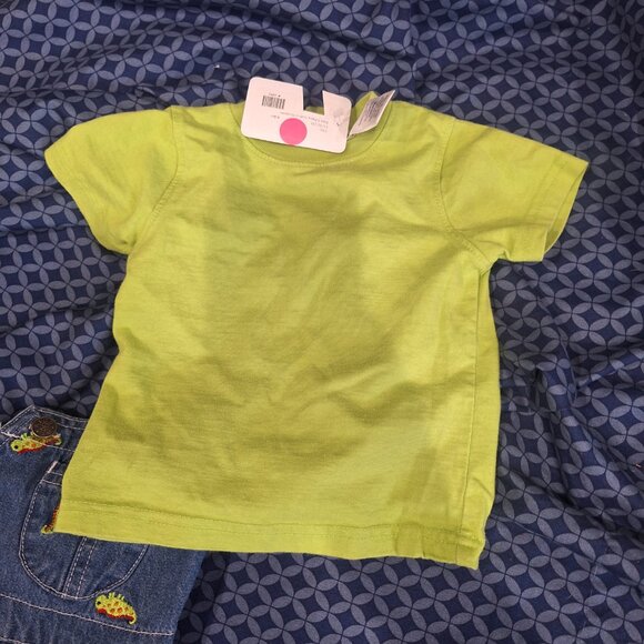 denim overalls and hat with green shirt 6 to 9 months - Picture 7 of 8